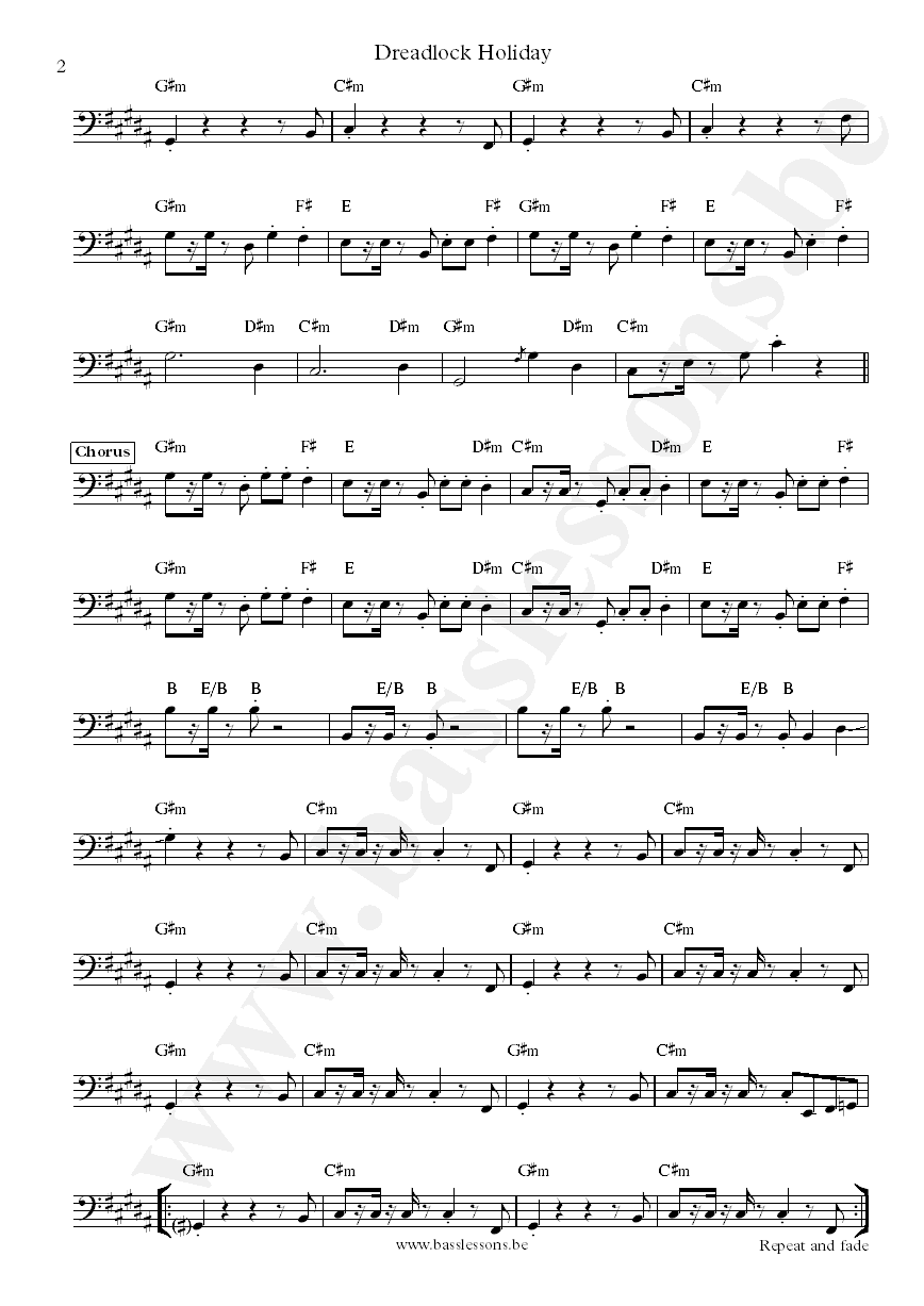 dreadlock holiday bass transcription part 2