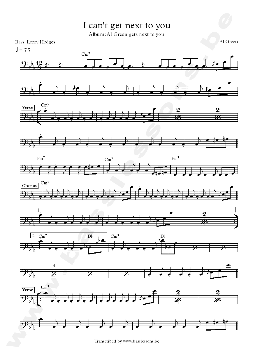 al green i cant get next to you bass transcription