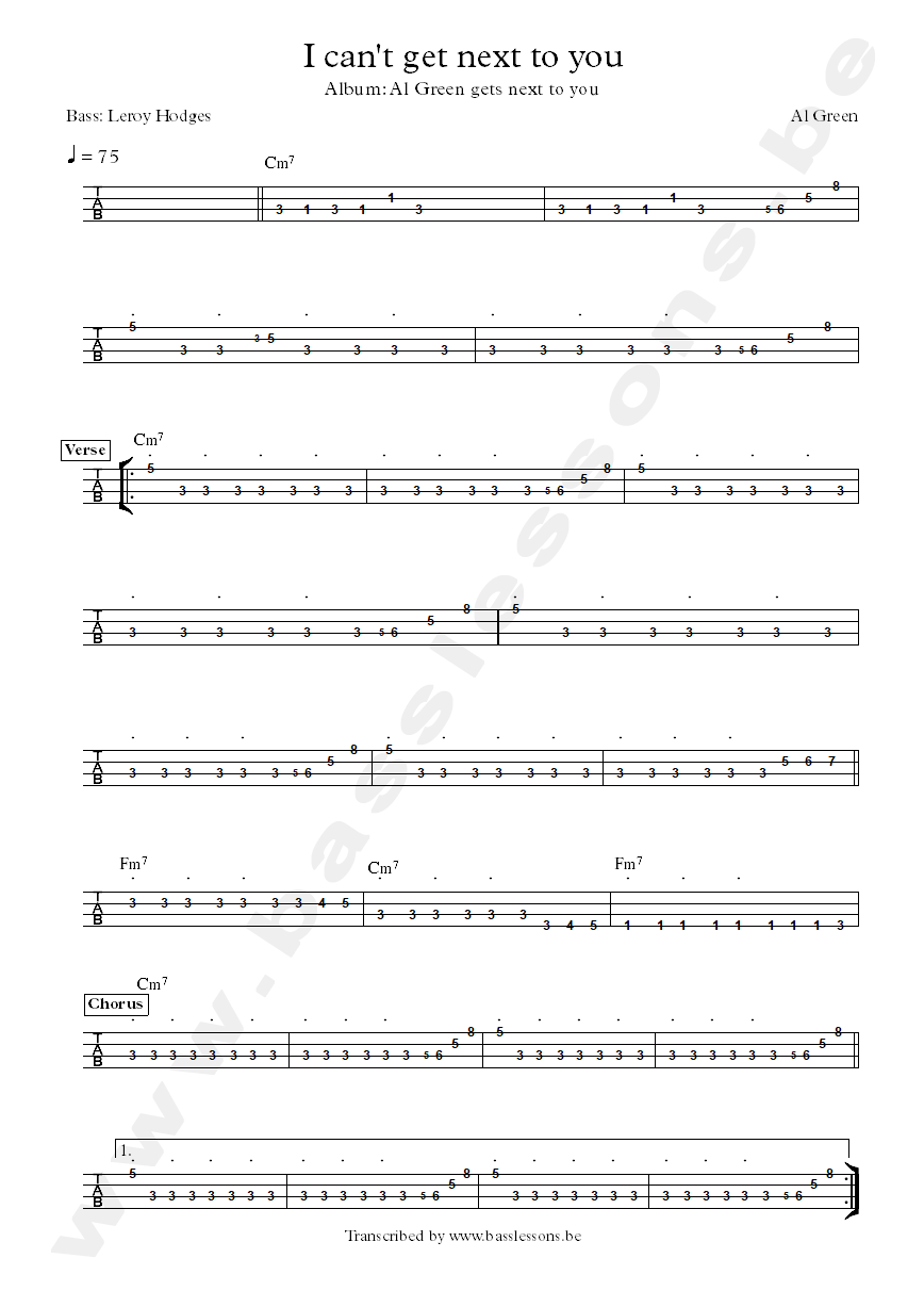 al green i cant get next to you bass tab