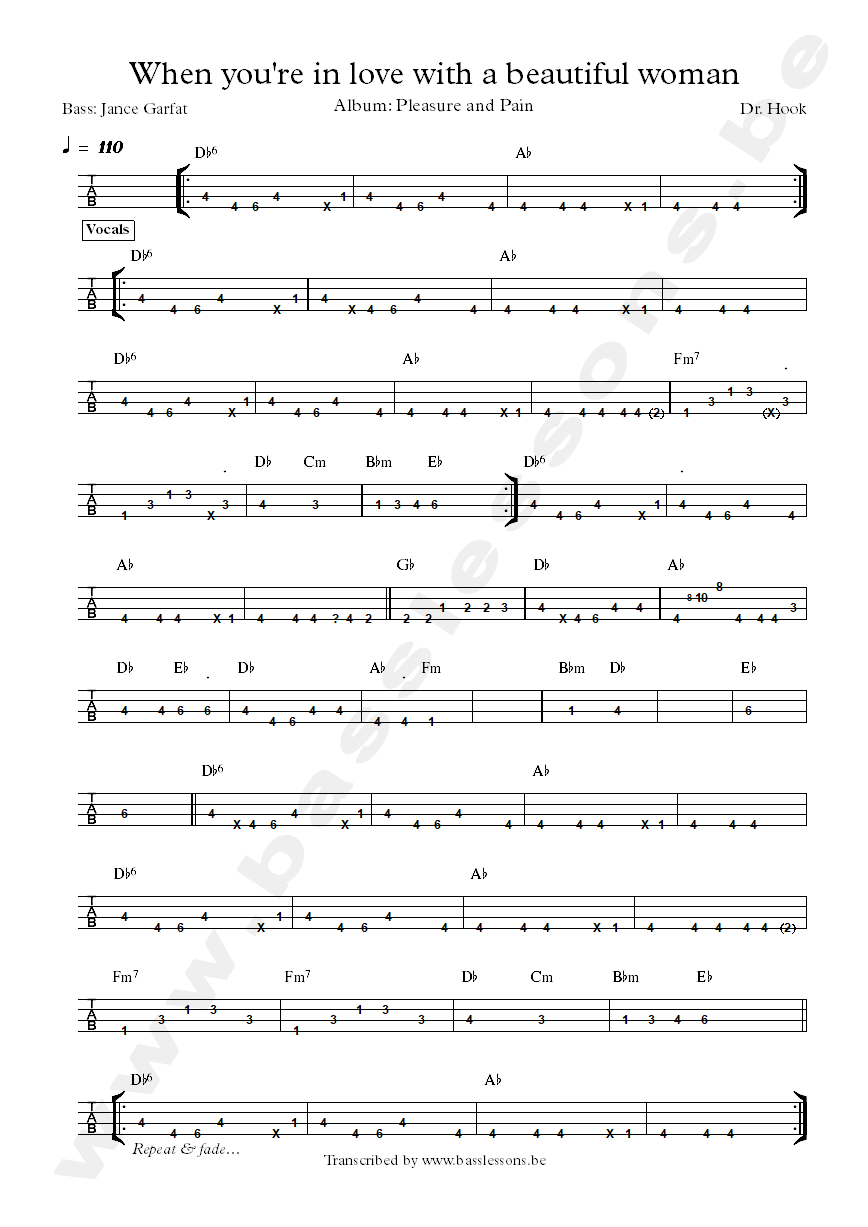 Dr hook when your in love bass tab