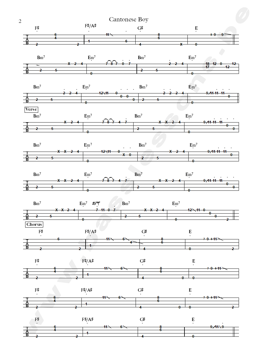 Japan cantonese boy mick karn bass tab part 2