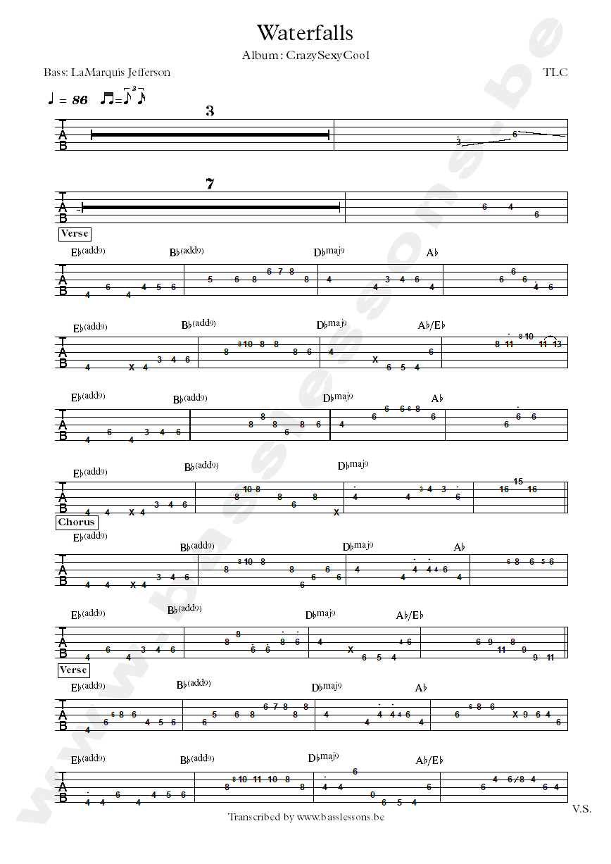 tlc wetrfalls bass tab
