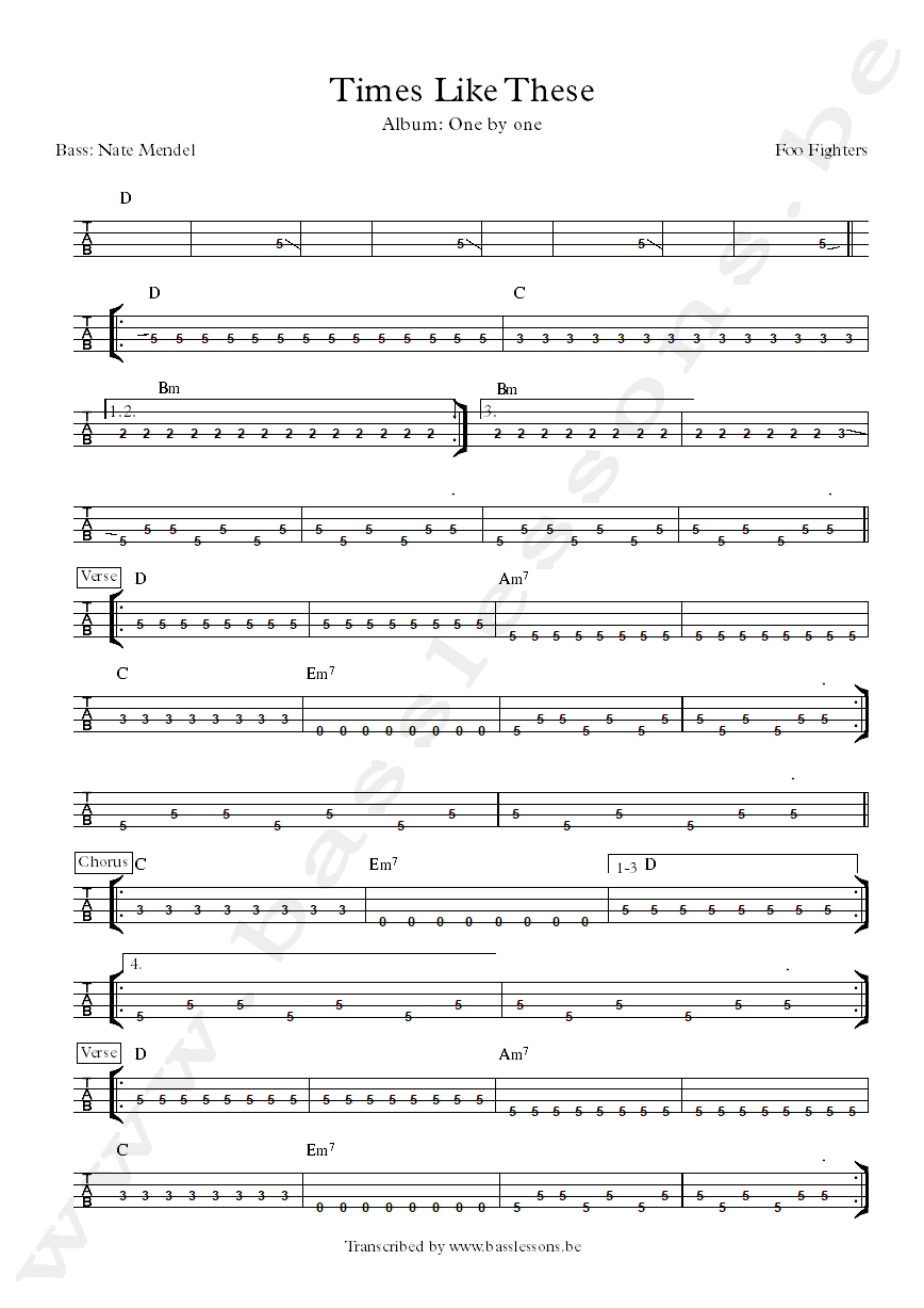 foo fighters nate mendel bass tab time like these