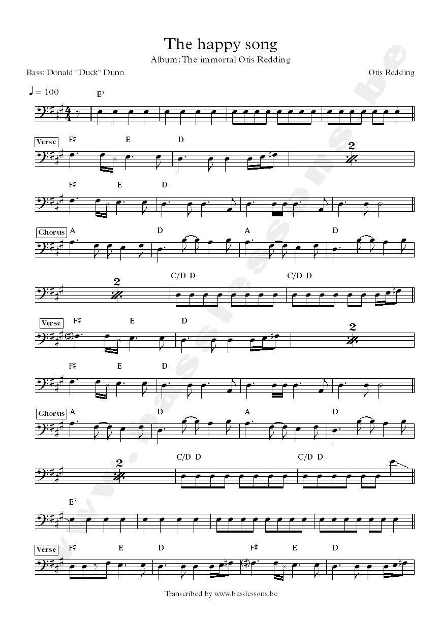 Otis redding the happy song bass transcription donald dunn