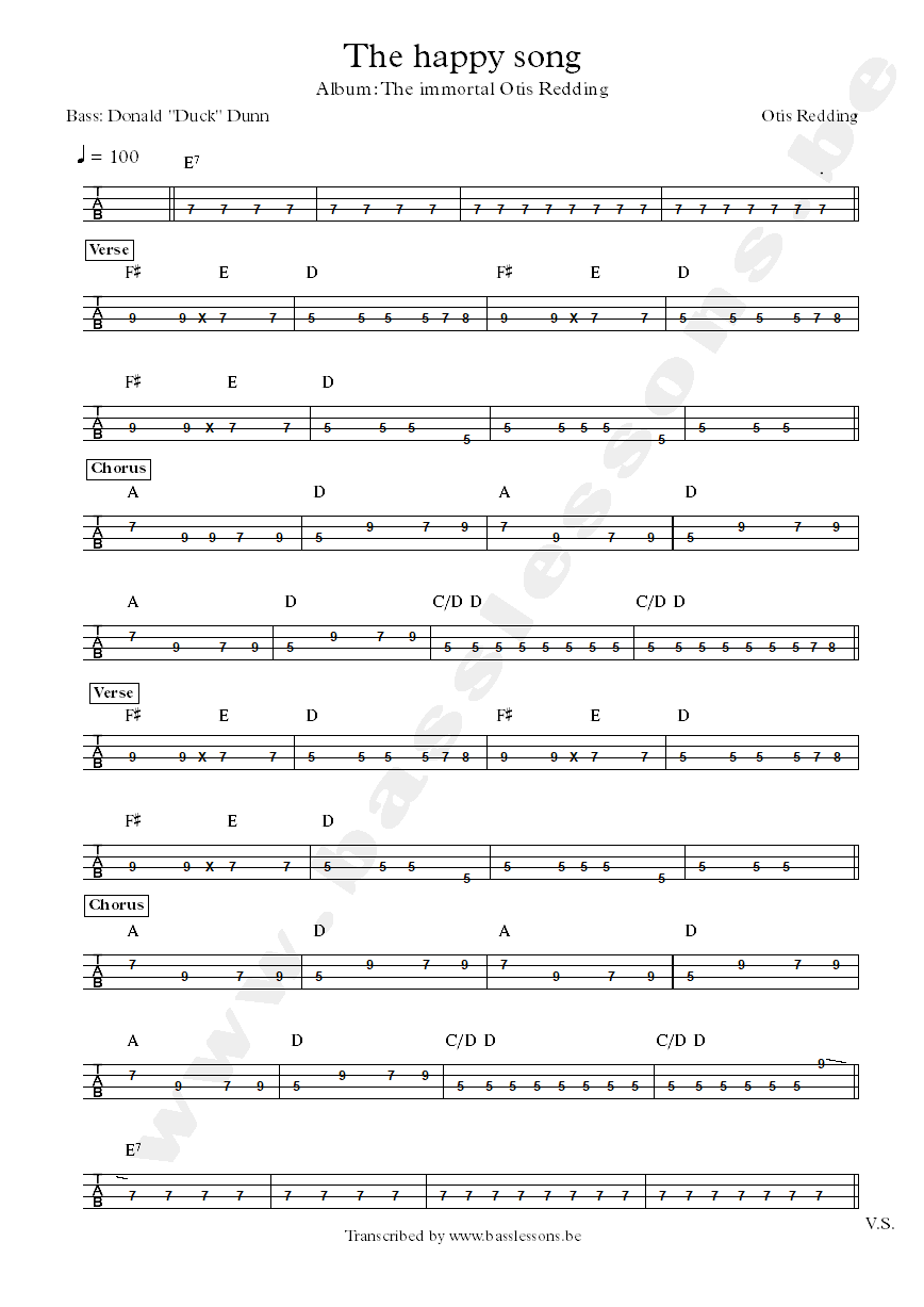 Otis redding the happy song bass tab donald dunn