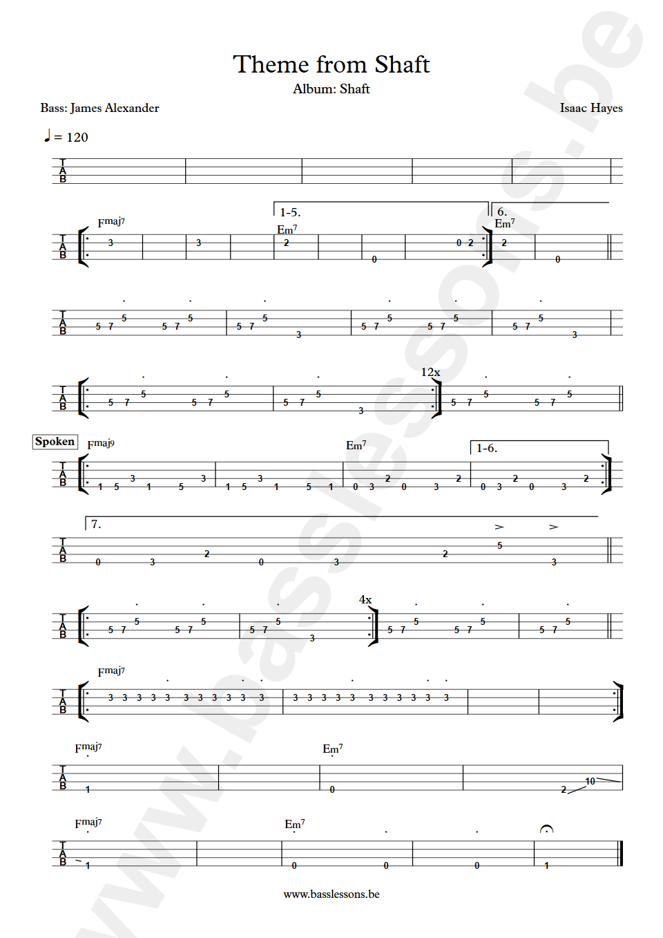 Theme from shaft james Alexander bass tab