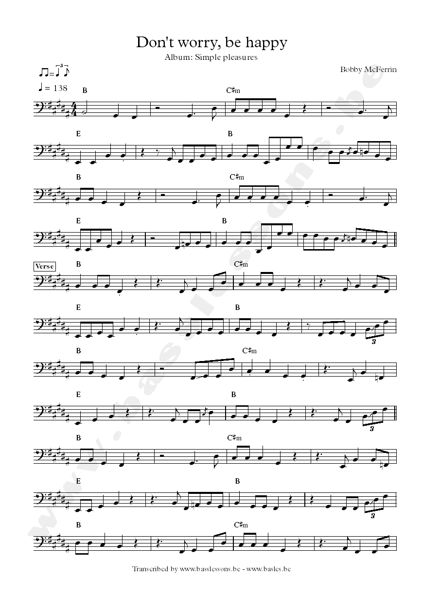 Bobby mcferrin dont worry be happy bass transcription