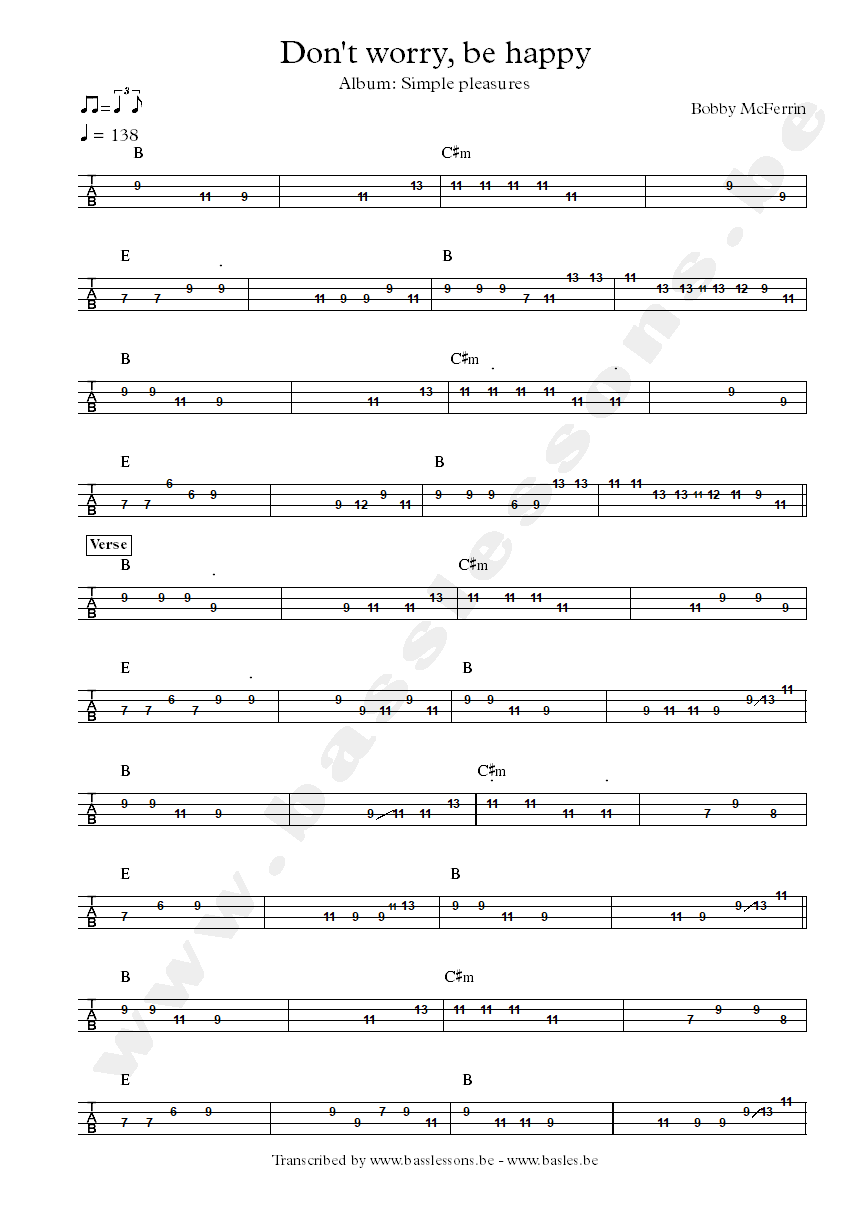 Bobby mcferrin dont worry be happy bass tab