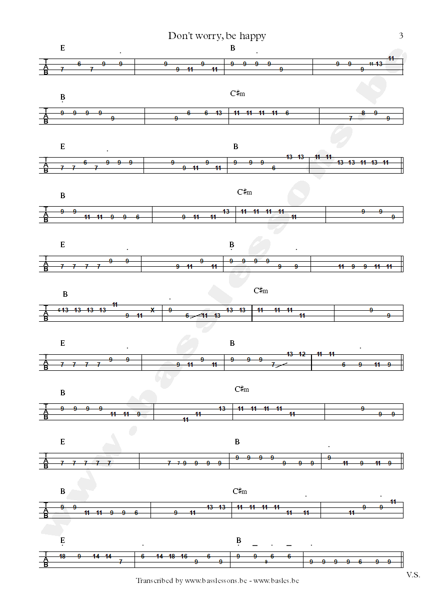 Bobby mcferrin dont worry be happy bass tab part 3