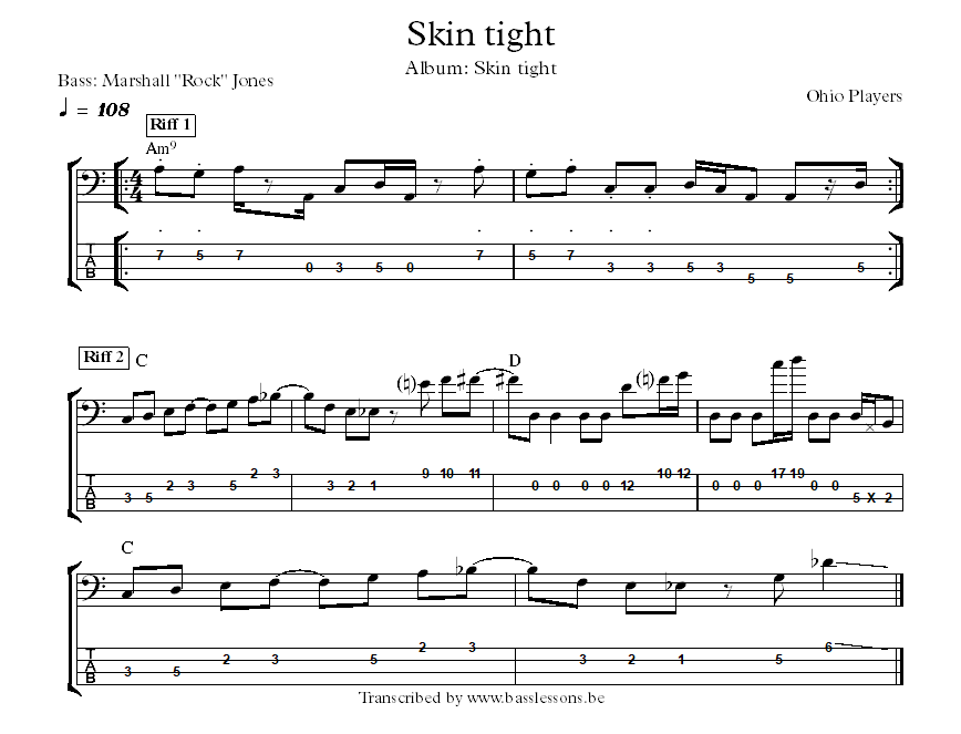 ohio players skin tight bass transcription