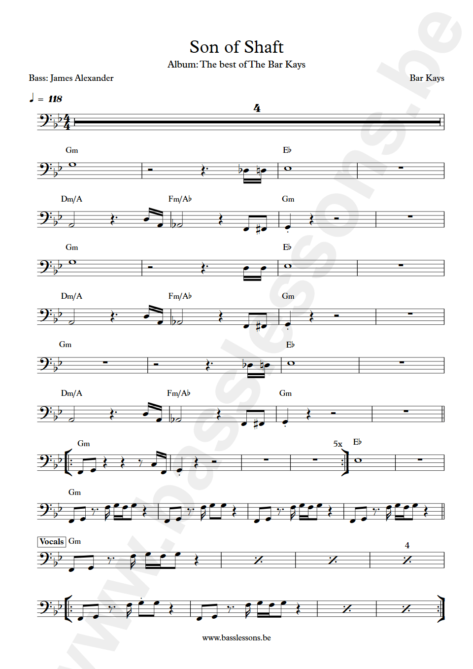 the bar kays son of shaft bass transcription