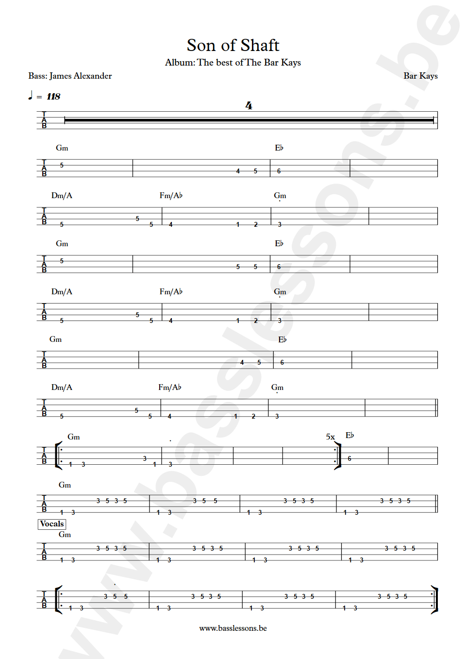the bar kays son of shaft bass tab