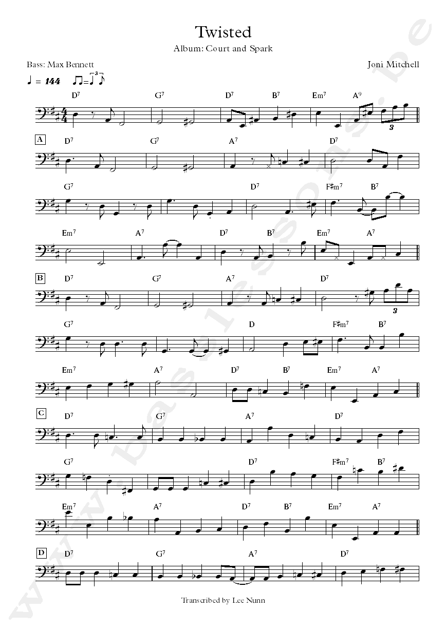 Joni mitchell twisted bass transcription max bennett