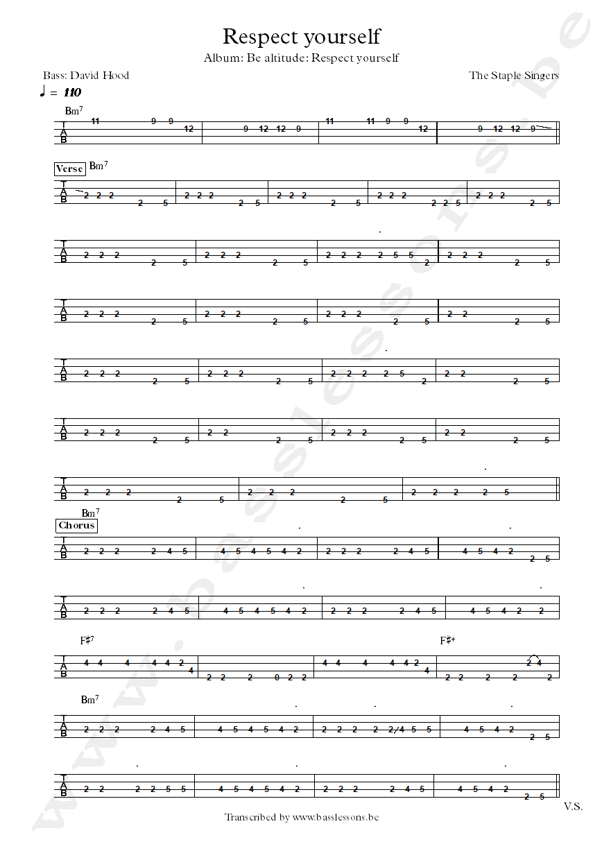 staple singers respect yourself david hood bass tab