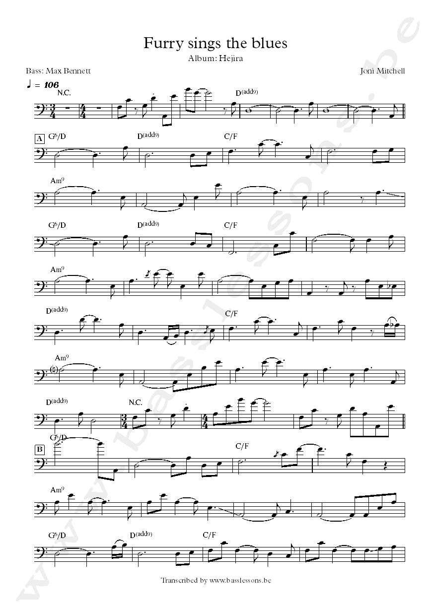 Joni itchell furry sings the blues max bannett bass transcription