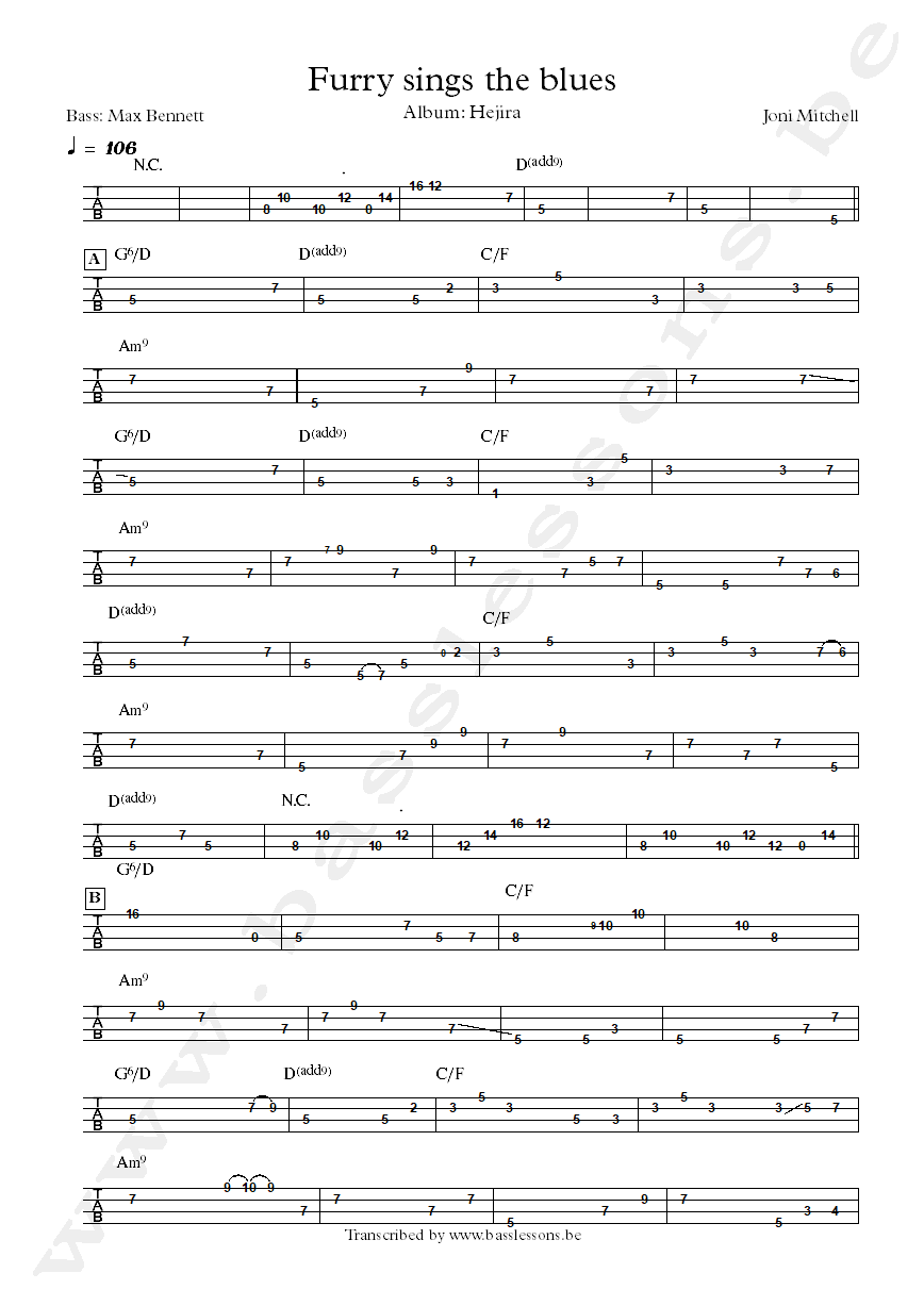 Joni itchell furry sings the blues max bannett bass tab