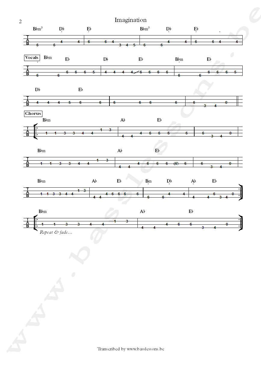 belouis some imagination bass tab part 2