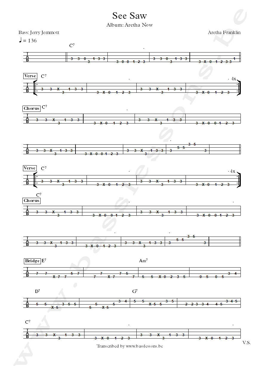 aretha franklin see saw jerry jemmott bass tab