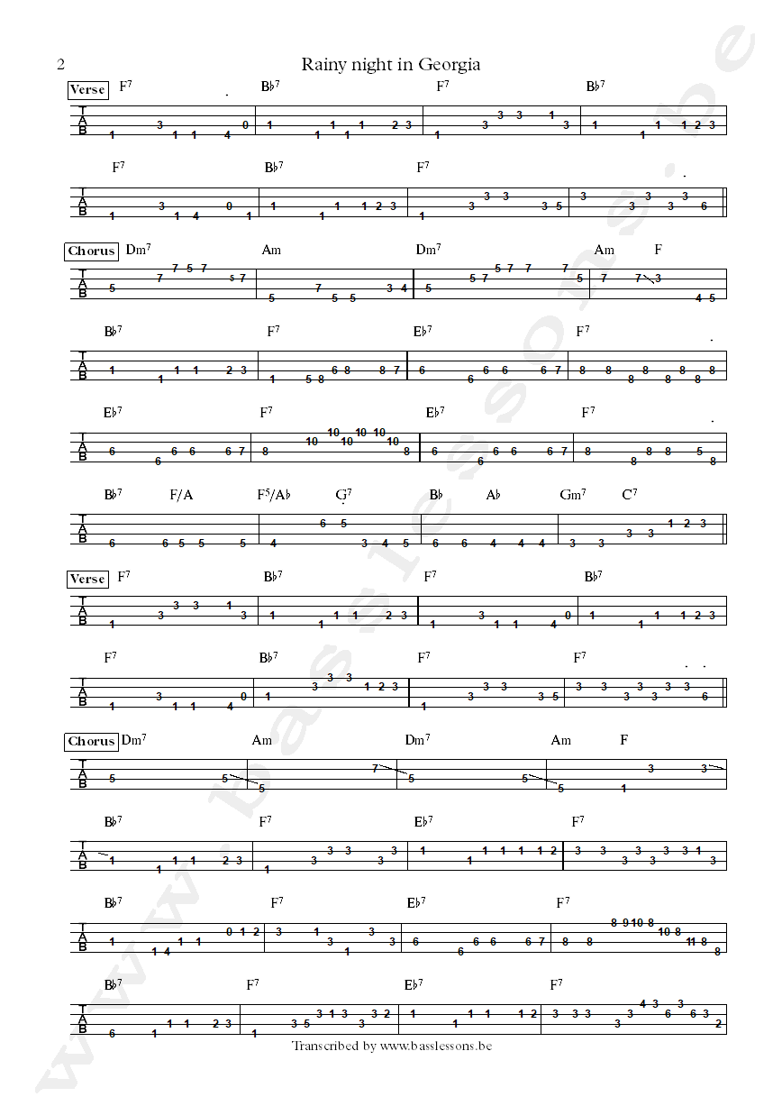 ray charles rainy night in georgia carol kaye bass tab part 2