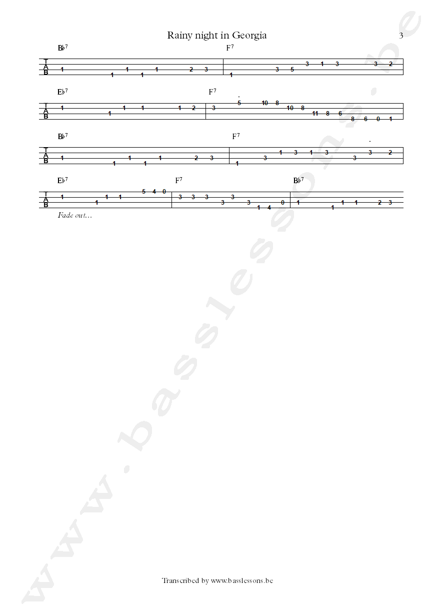 ray charles rainy night in georgia carol kaye bass tab part 3