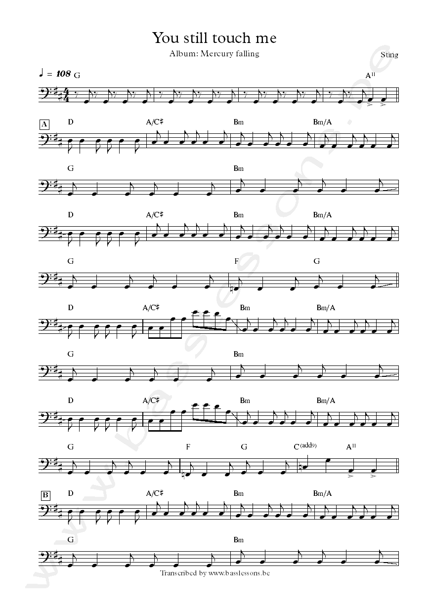 Sting you still touch me bass transcription
