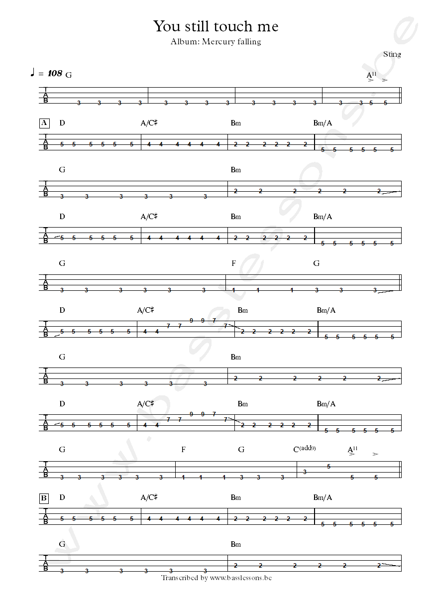 Sting you still touch me bass tab