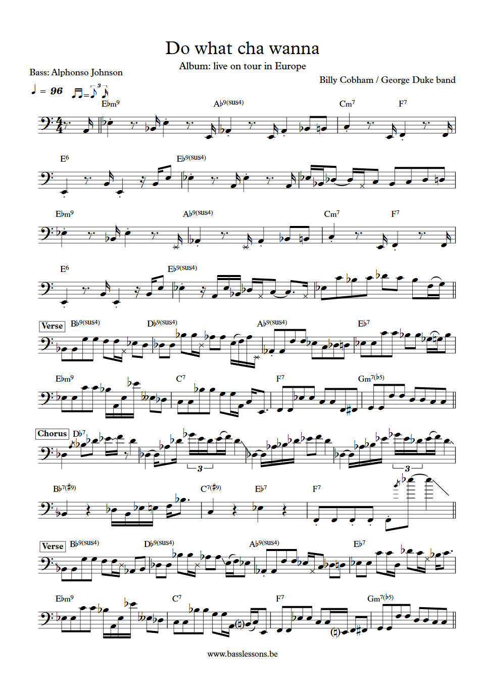 billy cobham  george duke Alphonso Johnson bass transcription