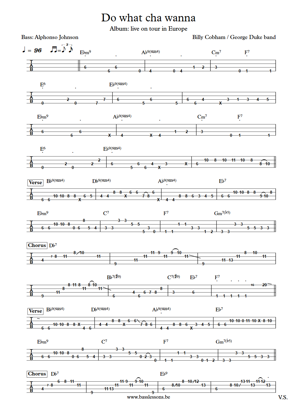 billy cobham  george duke Do what cha wanna bass tab