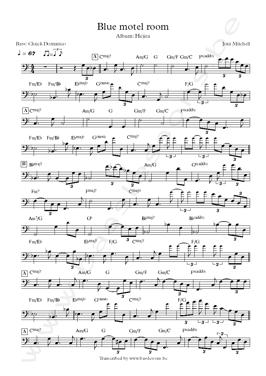 Joni mitchell blue motel room Chuck Domanico bass transcription