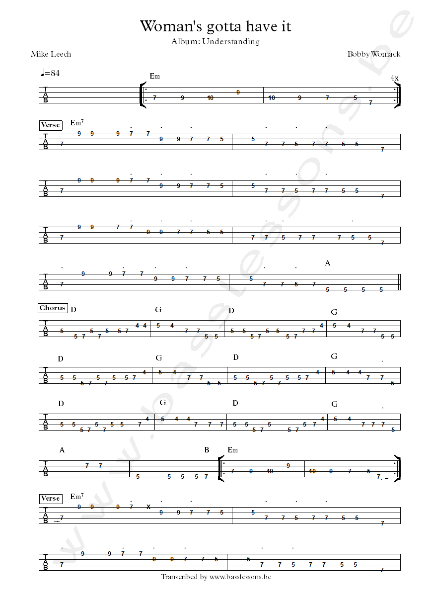 Bobby womack womans gotta have it Mike leech bass tab