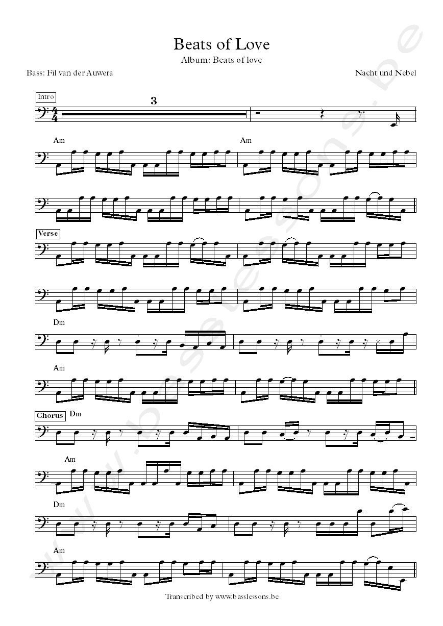 Nacht und Nebel beats of love bass transcription
