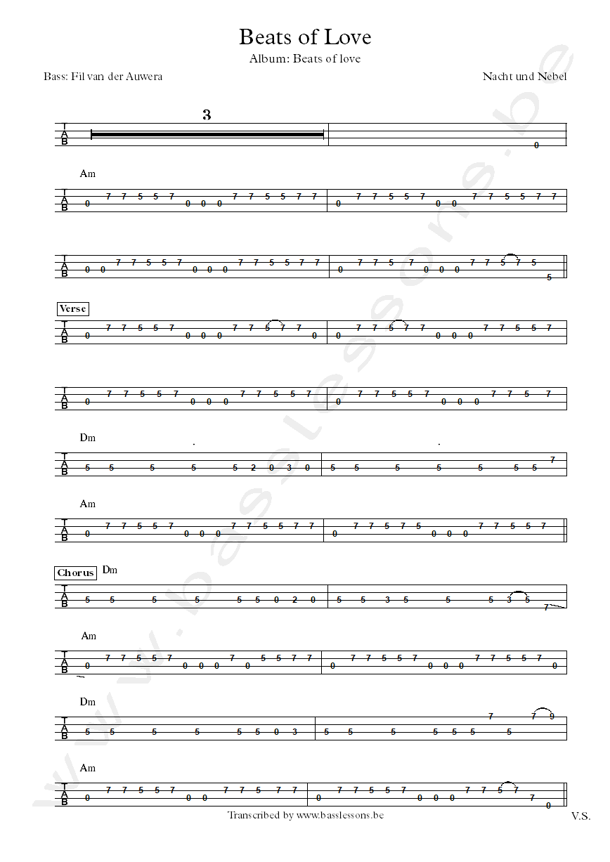 Nacht und Nebel beats of love bass tab