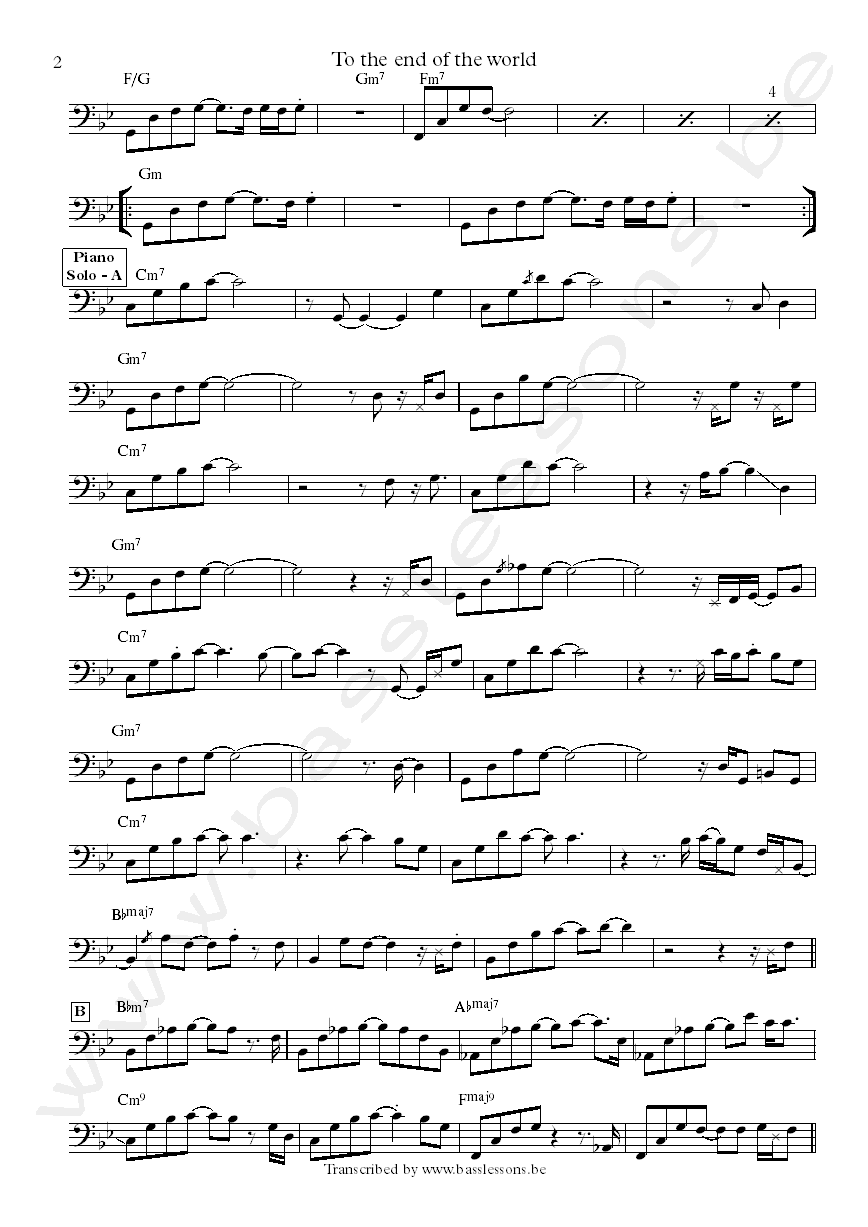 Pat metheny to the end of the world steve rodby transcription