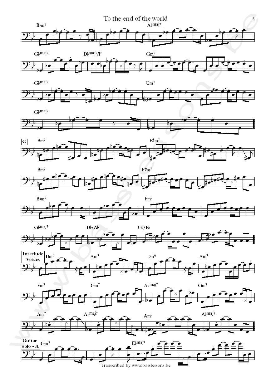 Pat metheny to the end of the world bass transcription part 3