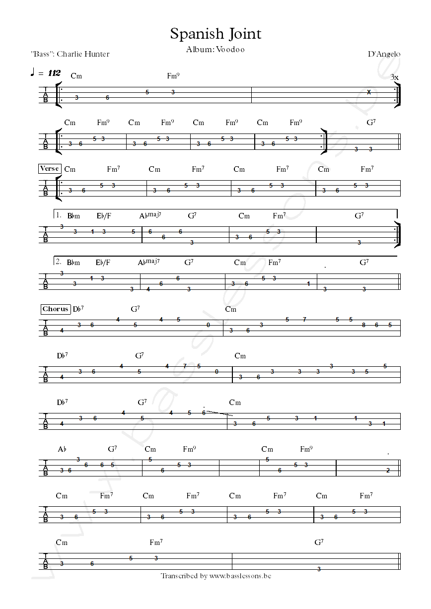 Dangelo spanish joint bass tab