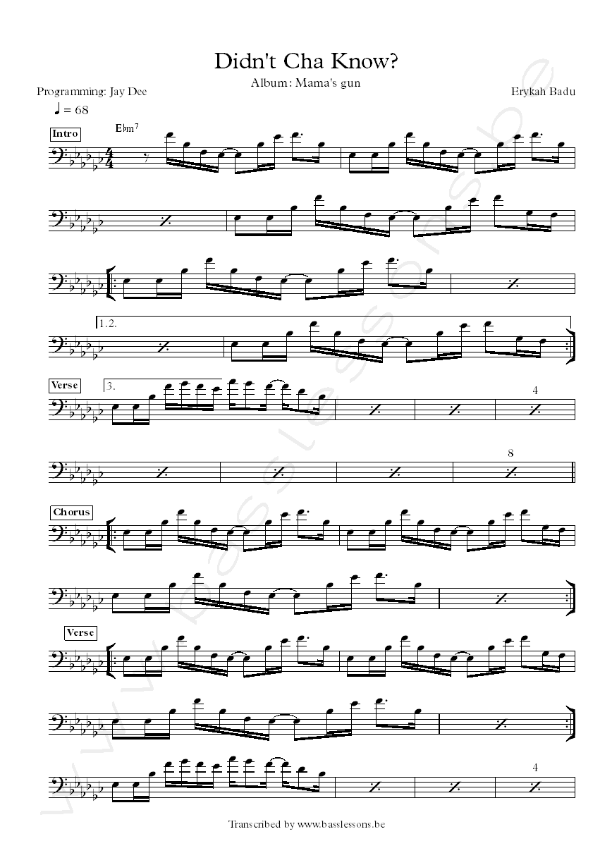 Erykah Badu Don't cha know bass transcription