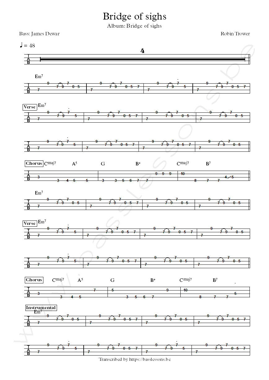 Robin trower james dewar bridge of sighs bass tab