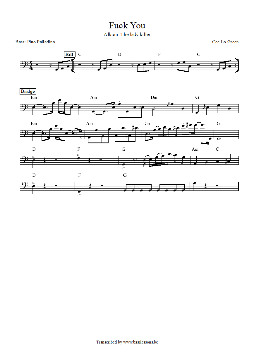 Cee Lo Green Fuck You Pino Palladino bass transcription