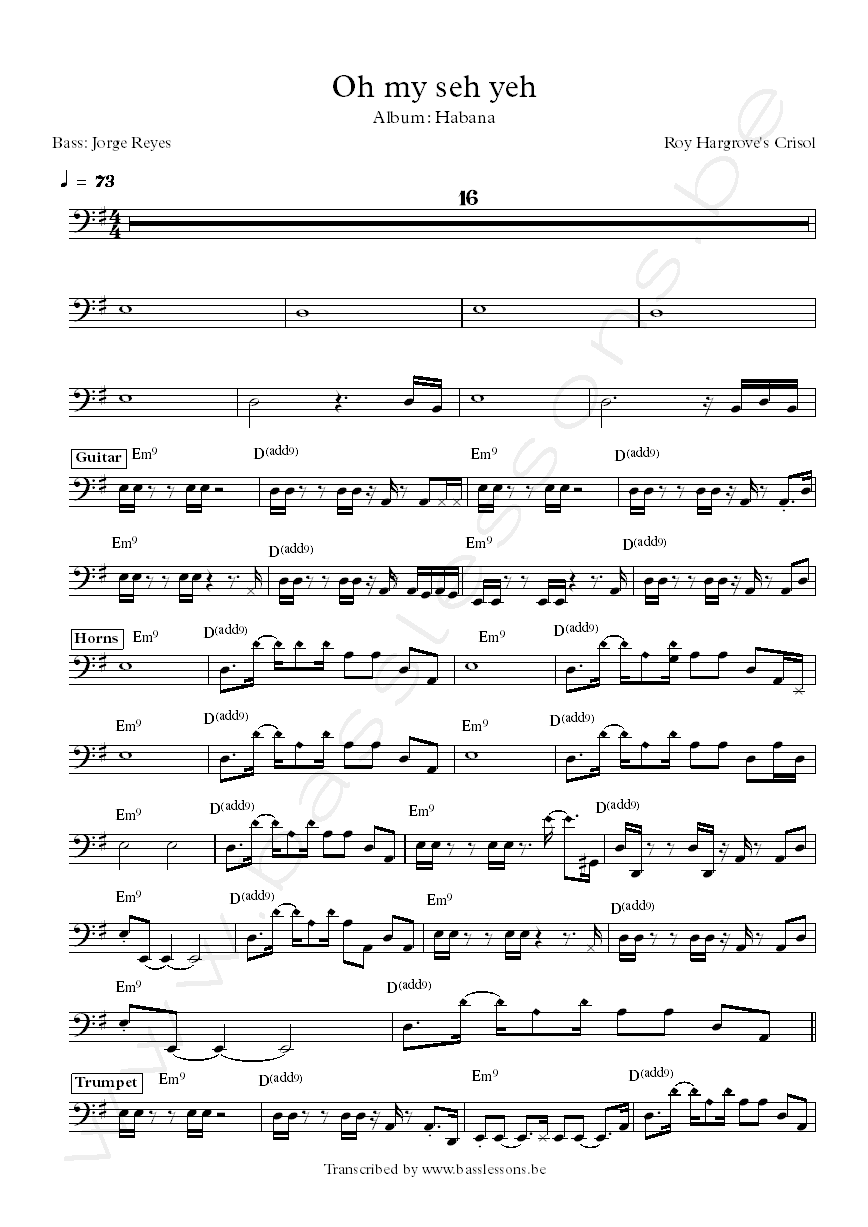 Roy hargrove crisol oh my sey yeh jorge reyes bass transcription