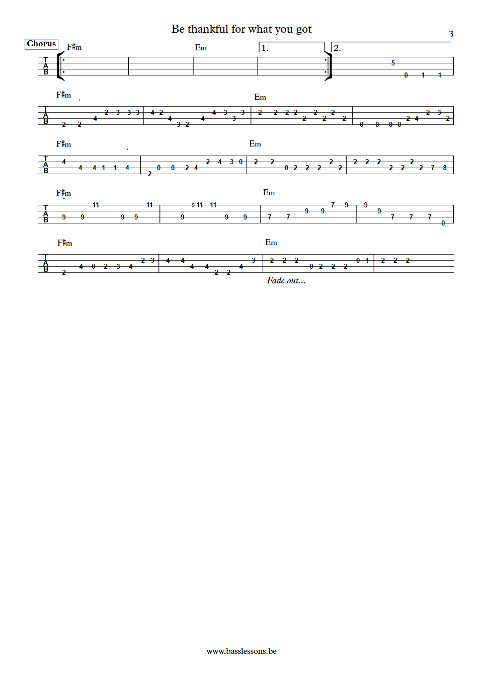 William Devaughn be thankful bass tab part 3