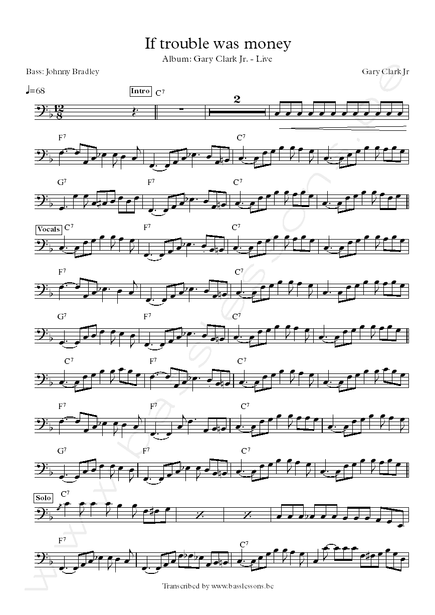 Gary Clark jr if troubla was money bass transcription