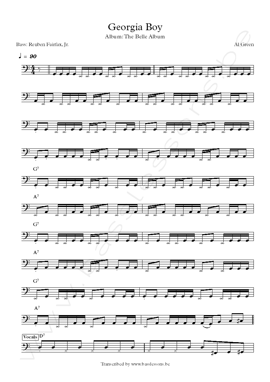 Al Green Georgia Boy bass transcription