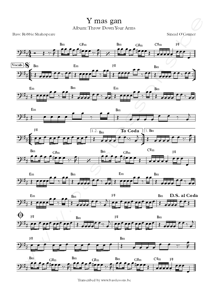 Sinead Oconneo y mas gan robbie shakespeare bass transcription