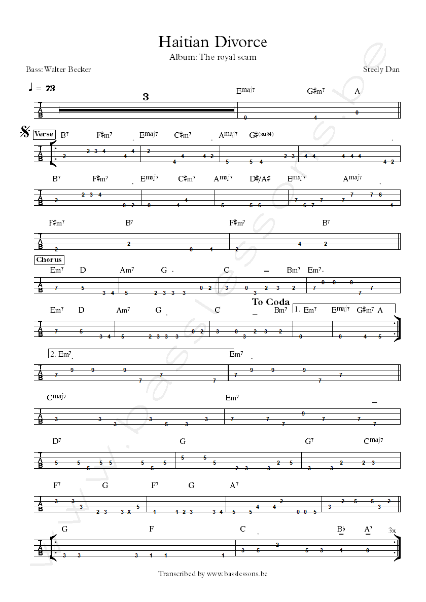 Steely dan haitian divorce walter becker bass tab