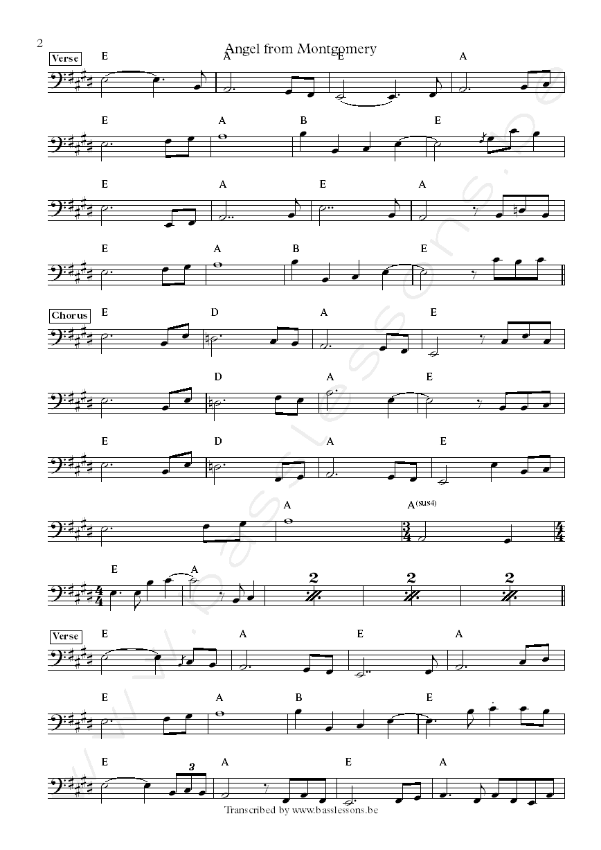 Bonnie Riatt Angel from Montgomery Bob Babbit bass transcription part 2
