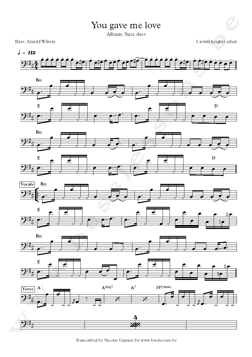 Crown heights affair you gave me love bass transcription