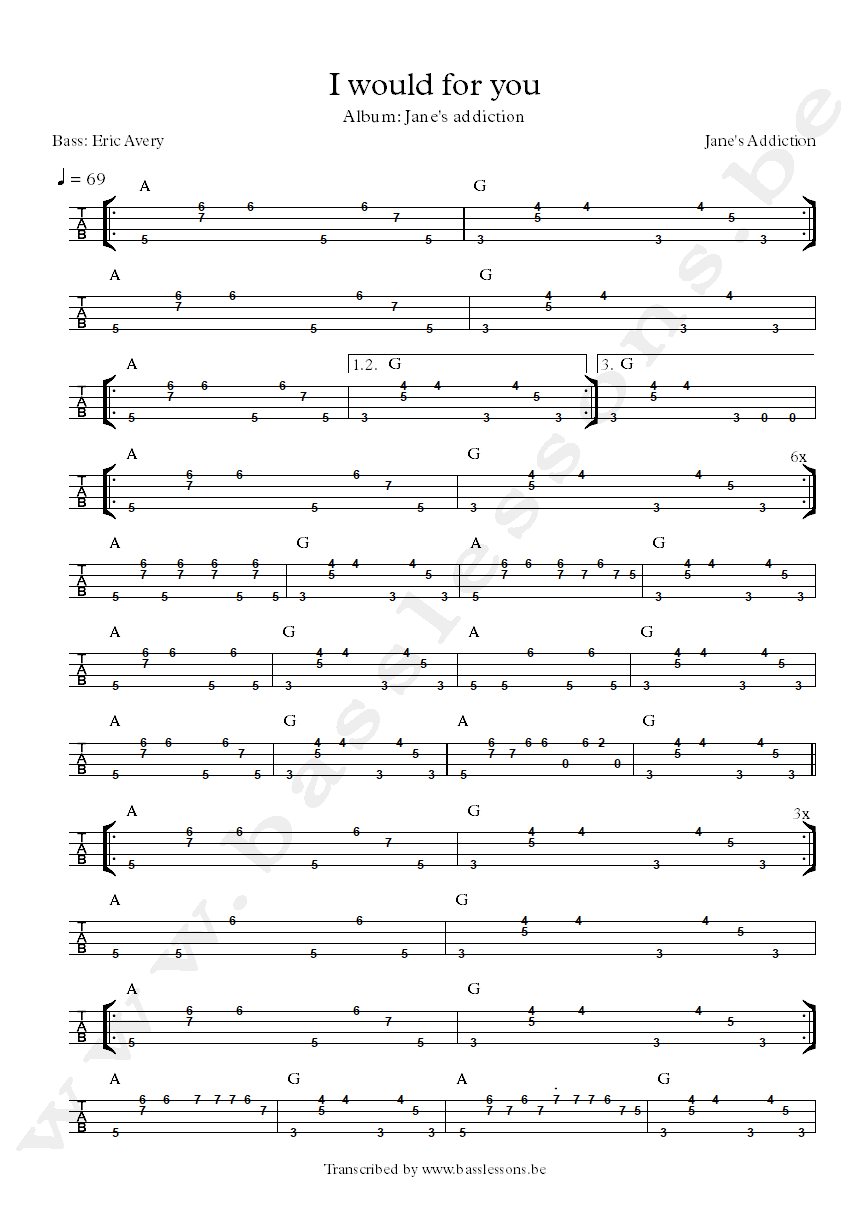 Janes addiction I woulf dor you bass tab