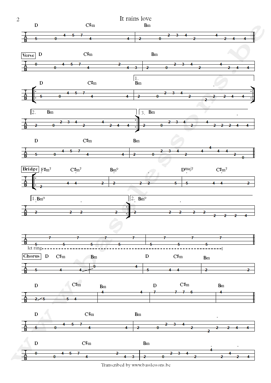 Lee Fields It rains love Nick Movshon bass tab part 2