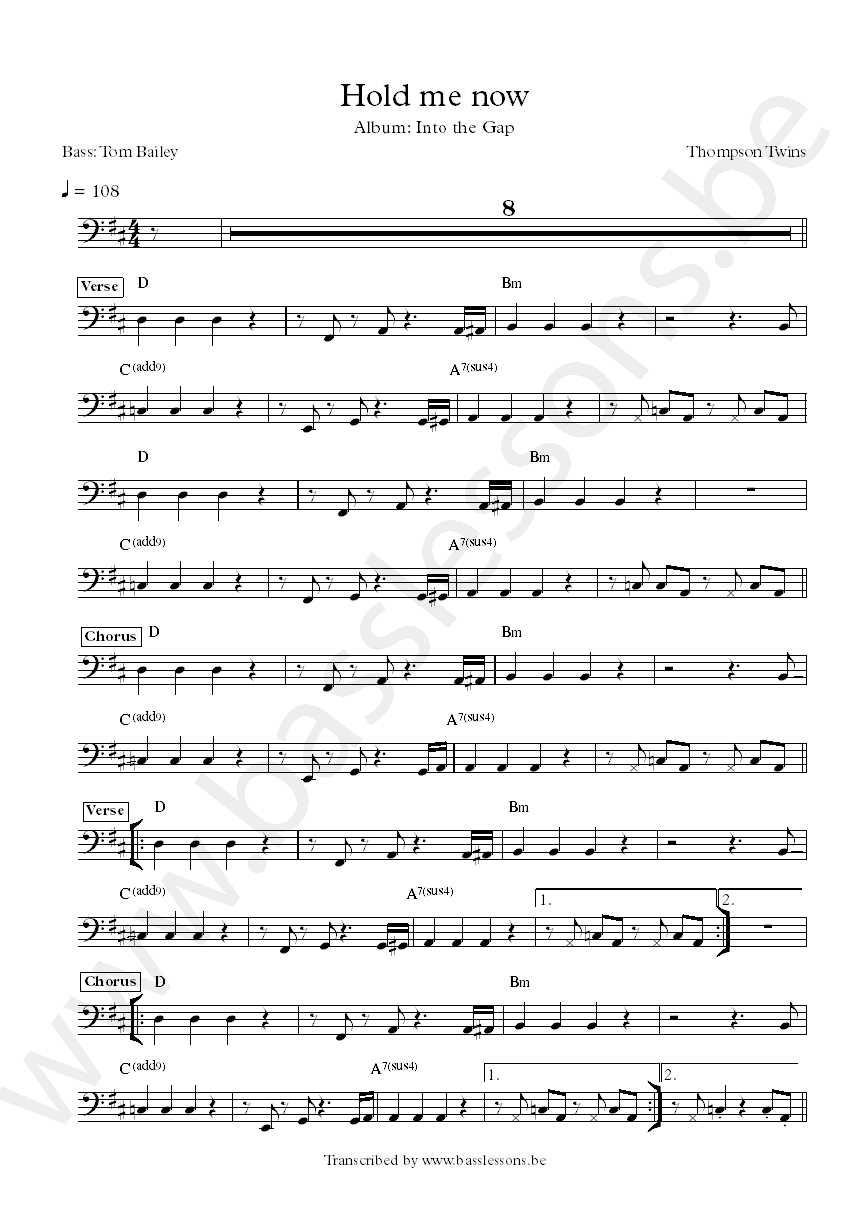 Thompson twins hold me now bass transcription