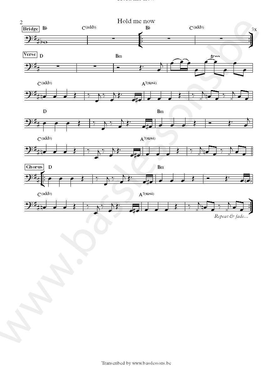 Thompson twins hold me now bass transcription part 2